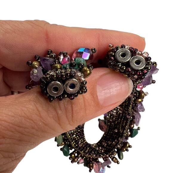 Colorful Beaded Wrap Magnetic Spray Bracelet Seed Beads Stone Purple Green Blue - Picture 6 of 10